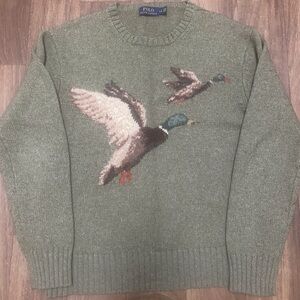 Polo by Ralph Lauren Olive Sweater with Flying Ducks Large *fits like a medium
